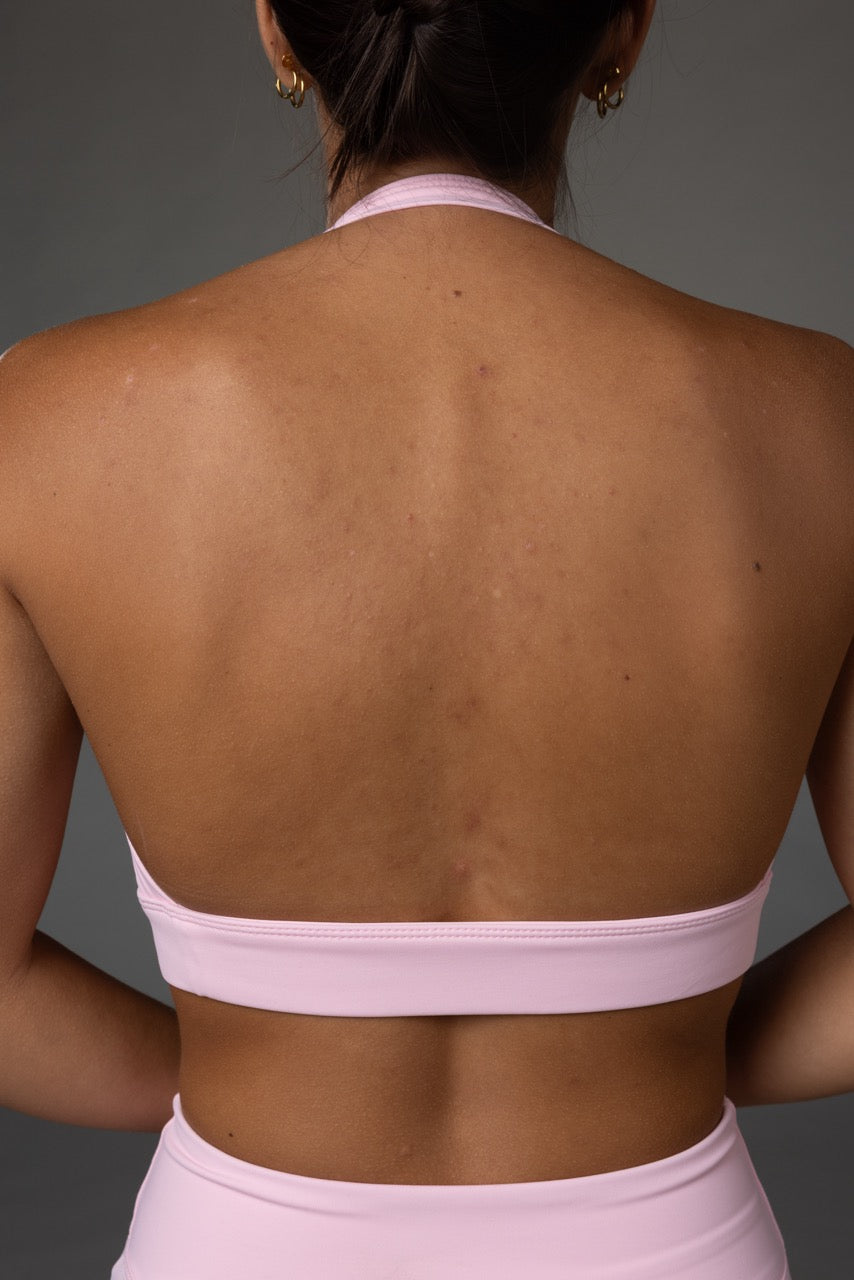 Balance Halter Bra in Blush, back view