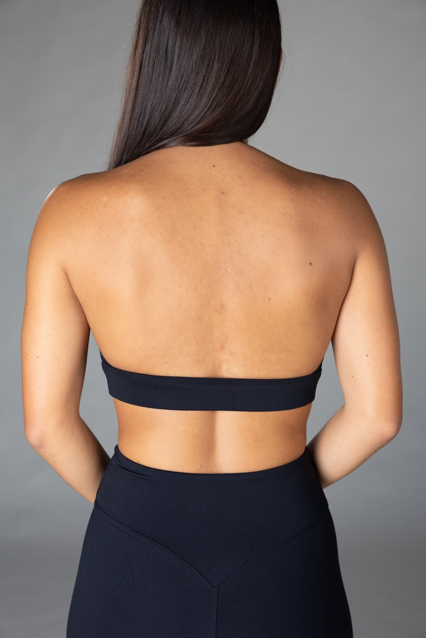 Balance Halter Bra in Midnight, back view