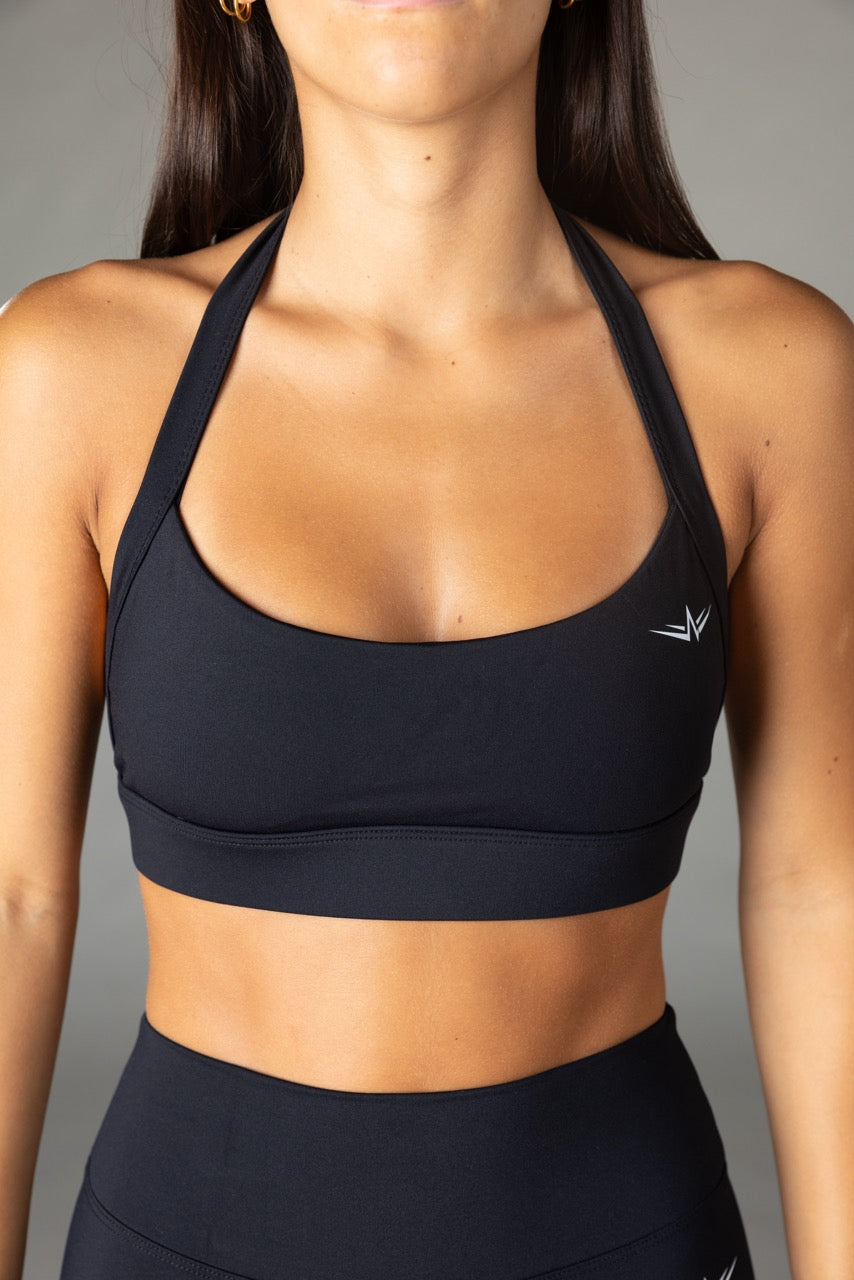 Balance Halter Bra in Midnight, front view