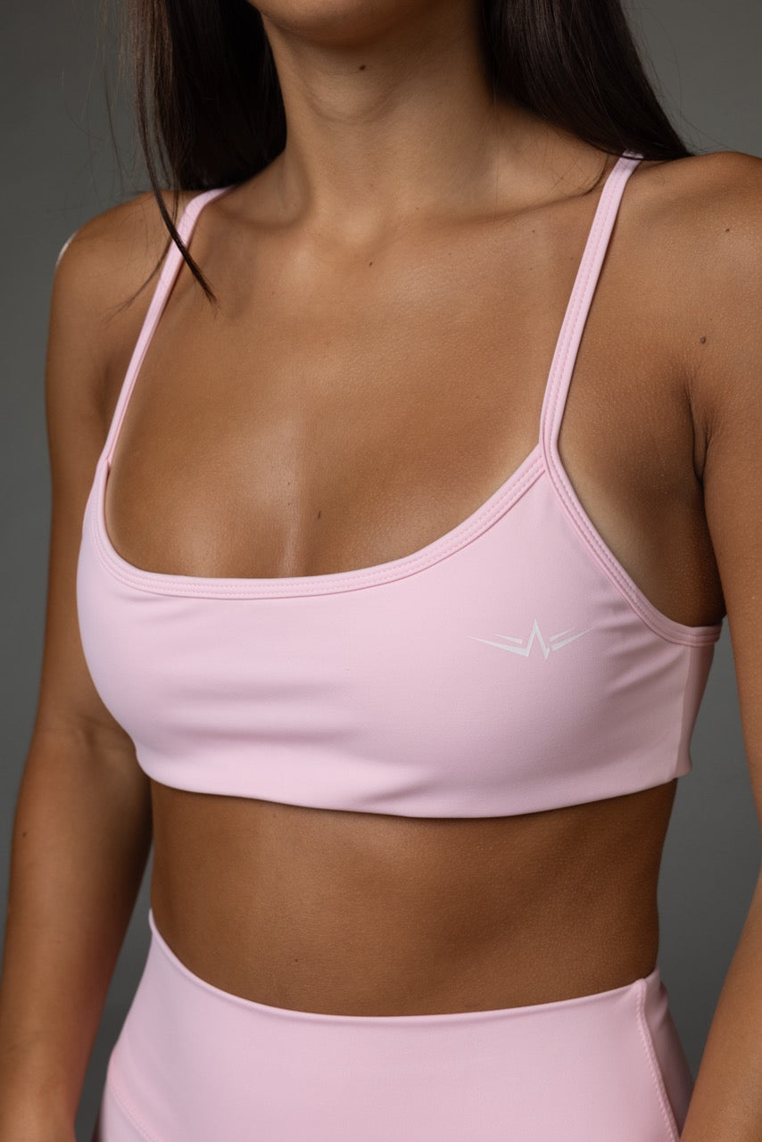 Flow Bra in Blush, front detail view