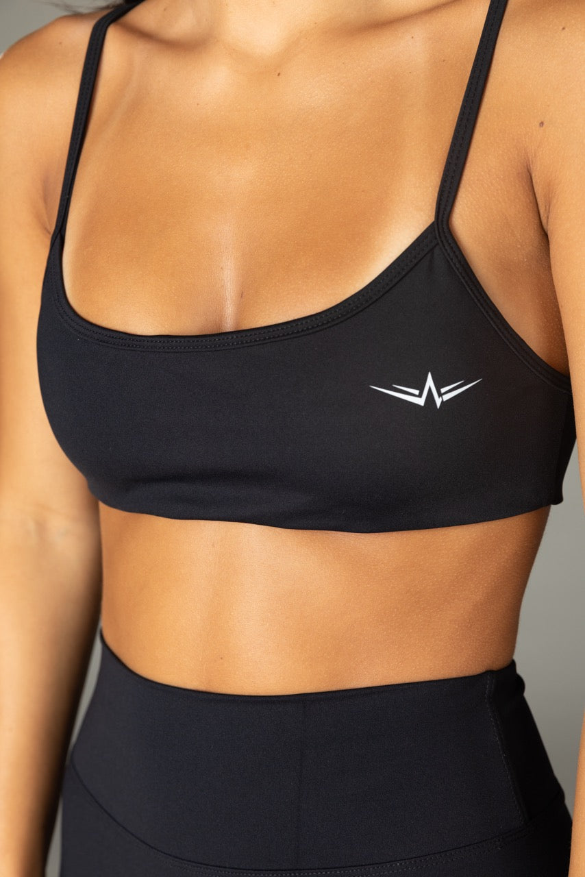 Flow Bra in Midnight, front detail view