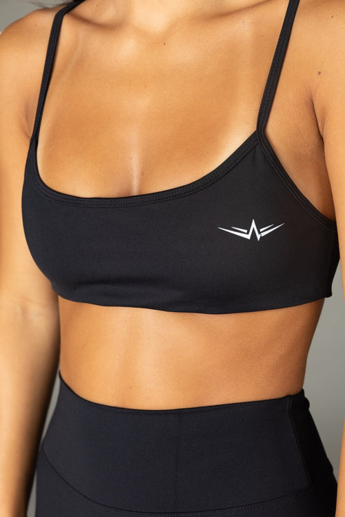 Flow Bra in Midnight, front detail view
