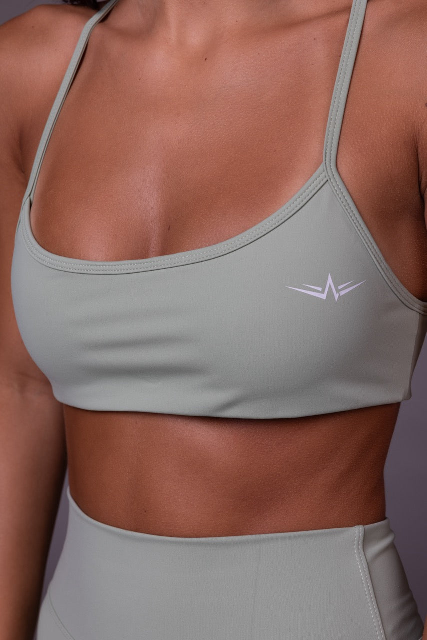 Flow Bra in Willow, front detail view
